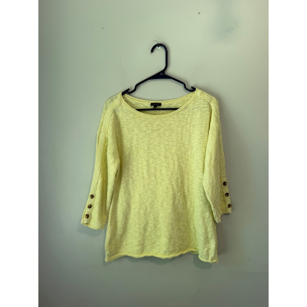 Talbots Womens Yellow Cotton Blend Knit 3/4 Button Sleeve Sweater Large KH5348